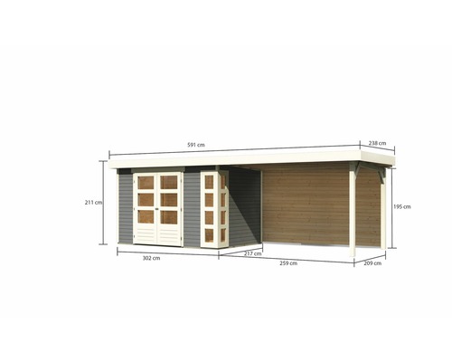 Abmessungen eines Gartenhauses mit Anbau