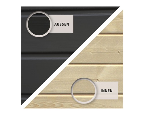 Holzfassade mit Außen- und Innenansicht