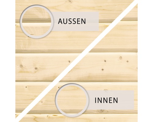 Holzwand mit Darstellung von Aussen- und Innenbereich