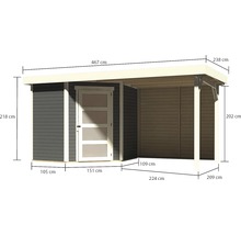 Gartenhaus Karibu Anvik 3 inkl. Anbaudach 2,4 m, Rückwand 467 x 238 cm terragrau
