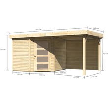 Gartenhaus Karibu Anvik 5 inkl. Anbaudach 2,4 m, Rückwand 493 x 262 cm natur