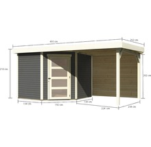 Gartenhaus Karibu Anvik 5 inkl. Anbaudach 2,4 m, Rückwand 493 x 262 cm terragrau
