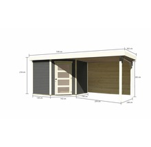 Gartenhaus Karibu Anvik 5 inkl. Anbaudach 2,8 m, Rückwand 503 x 262 cm terragrau