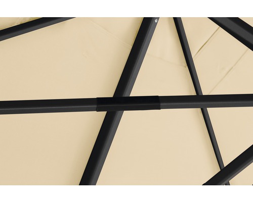 Vue détaillée d''un parasol avec armature noire et toile claire