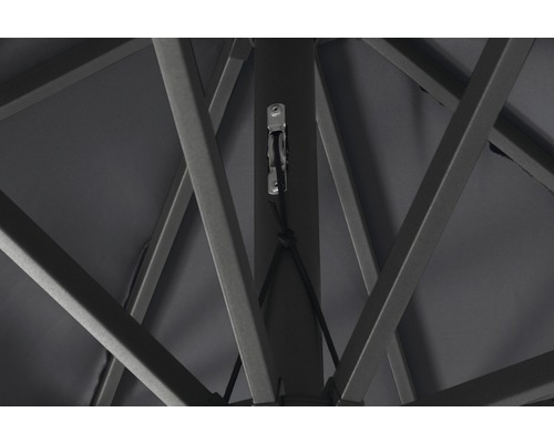 Innenansicht eines Sonnenschirms mit Streben und Spannmechanismus