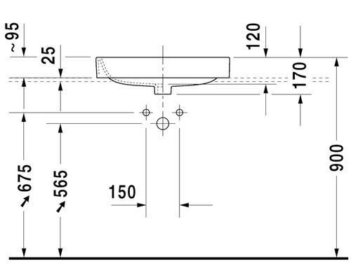 Schéma technique d''un lavabo avec dimensions