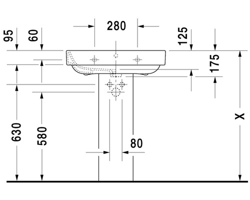 Schéma technique d''un lavabo avec dimensions
