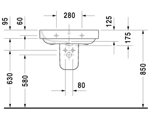 Schéma technique d''un lavabo avec cotes