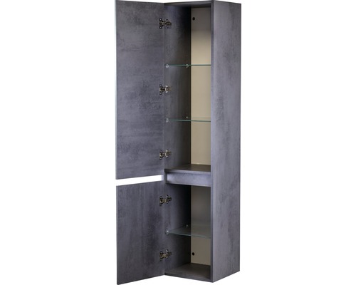 Armoire de salle de bain ouverte avec étagères en verre