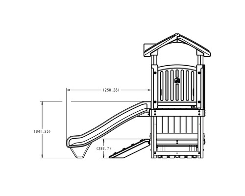 Abmessungen eines Spielturms mit Rutsche.