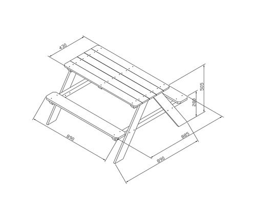 Dessin technique d''une table de pique-nique avec des dimensions