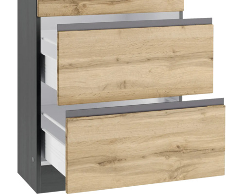 Unterschrank mit zwei Schubladen und Holzdekorfront