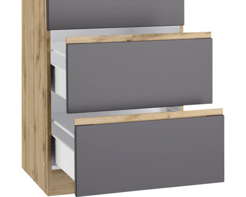Meuble bas avec trois tiroirs, décor bois