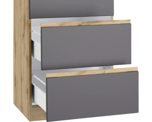 Commode avec trois tiroirs aspect bois et gris