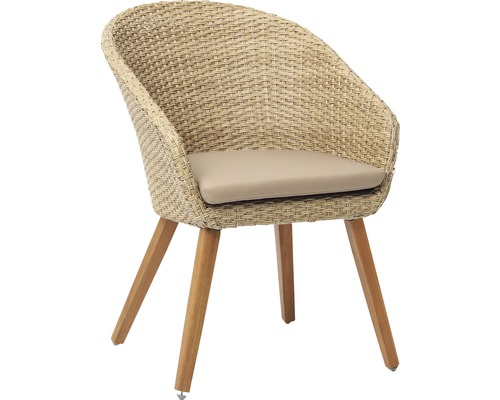 Korbsessel mit Holzsitzbeinen und Sitzkissen