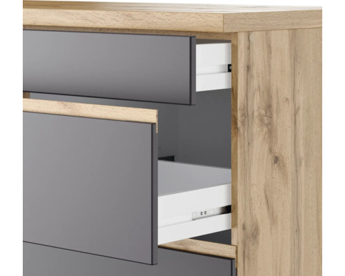 Kommode mit Schubladen in Holzoptik und grauen Fronten