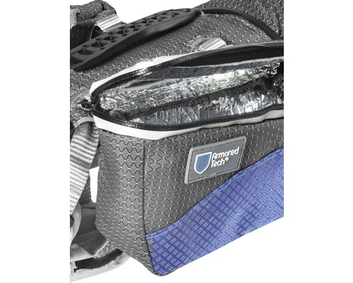 Vue détaillée d''un sac à dos avec compartiment isotherme et logo Armored Tech