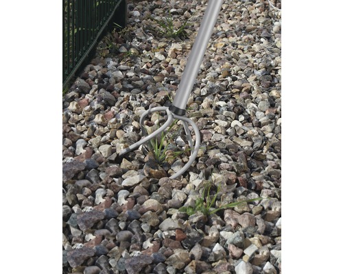 Unkrautstecher im Einsatz zwischen Steinen