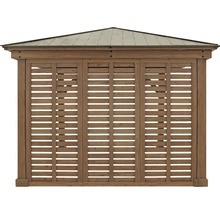 Holzpavillon mit Lamellenwänden und Metalldach