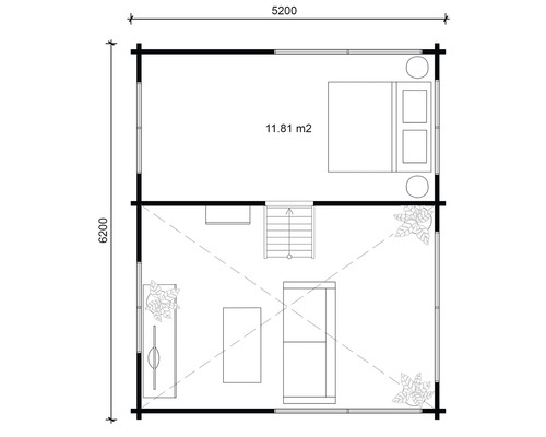 Plan d''un pavillon de jardin avec mobilier et indications de taille