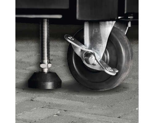 Verstellfuß und Rolle für Werkbank