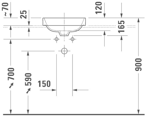 Dessin technique d''un lavabo avec indications de dimensions
