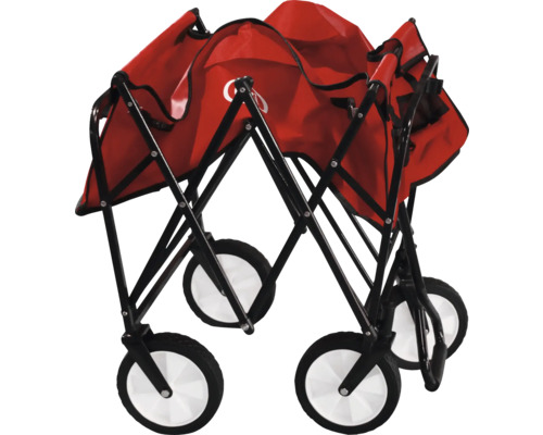 Chariot pliant avec revêtement en tissu rouge et cadre en métal noir