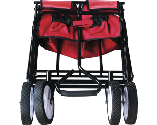 Chariot pliable avec poches en tissu rouge et cadre en métal noir