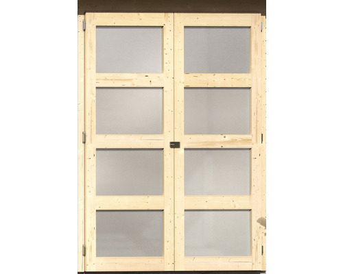 Holztür mit vier rechteckigen Glaseinsätzen