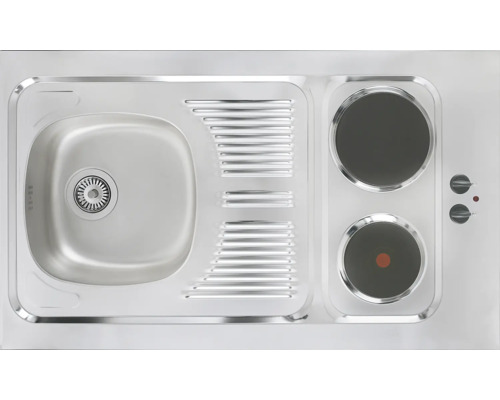 Cuisine compacte avec évier et deux plaques de cuisson