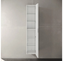 Armoire haute de salle de bain blanche avec étagères en verre ouvertes pour le rangement