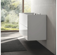 Meuble sous-lavabo suspendu dans une salle de bains.
