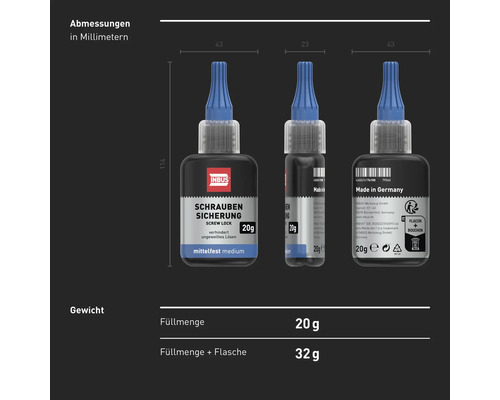 Inbus Schraubensicherung mittelfest, 20 Gramm, Abmessungen