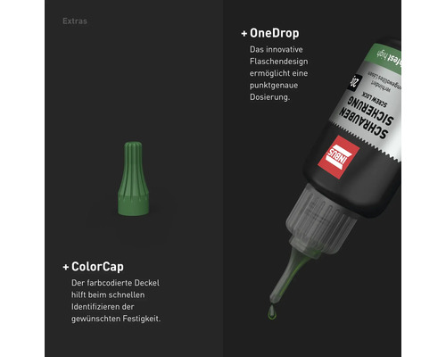 Inbus Schraubensicherung mit Dosierspitze und farbcodiertem Deckel