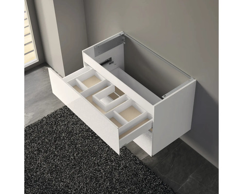 Weißer Waschtischunterschrank mit Schubladen zur Badgestaltung