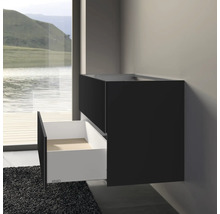 Meuble sous-lavabo avec tiroir ouvert pour salle de bain