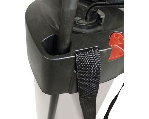 Vue détaillée d''un pulvérisateur de jardin avec bandoulière.