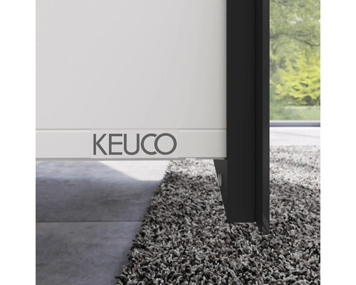 Logo Keuco sur un meuble de salle de bain blanc