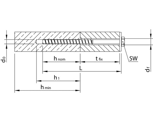 Schéma technique d''un ancrage avec indication des dimensions