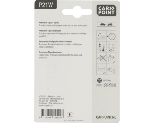 Ampoules de voiture Carpoint Premium 12V type d'ampoules P21W paquet = 2  pces - HORNBACH Luxembourg