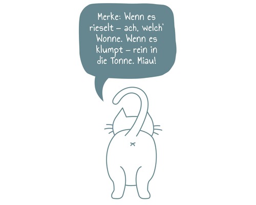 Illustration einer Katze von hinten mit Sprechblase