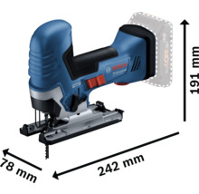 Bosch Professional Akku Stichsäge mit den Maßen 242 mm Länge, 78 mm Breite und 191 mm Höhe