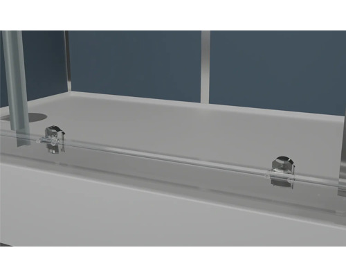 Vue détaillée d''une cabine de douche avec porte coulissante et éléments de fixation