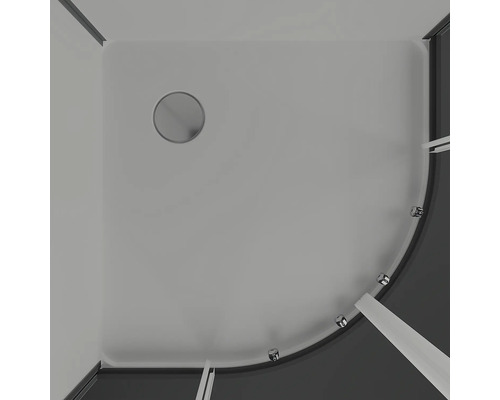 Vue de dessus d''une cabine de douche avec receveur et drain