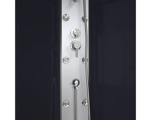 Panneau de douche avec flexible de douche et divers éléments de commande