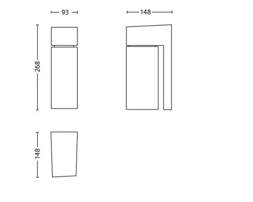 Technische Zeichnung einer Aussenleuchte mit Massangaben.