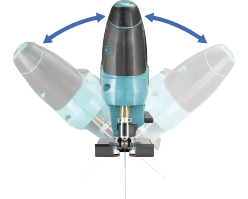 Scie sauteuse pendulaire avec des flèches indiquant le mouvement rotatif
