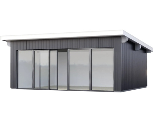 Abri de jardin moderne avec portes coulissantes et toit plat