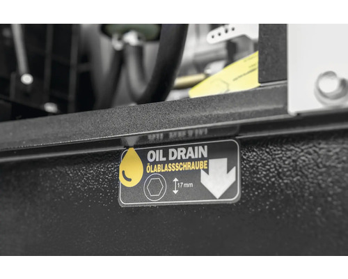 Autocollant avec l''inscription vis de purge d''huile et une indication d''une taille de vis de 17 millimètres.