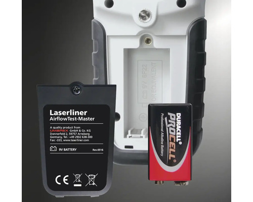Laserliner AirflowTest-Master mit Batterie und offenem Batteriefach